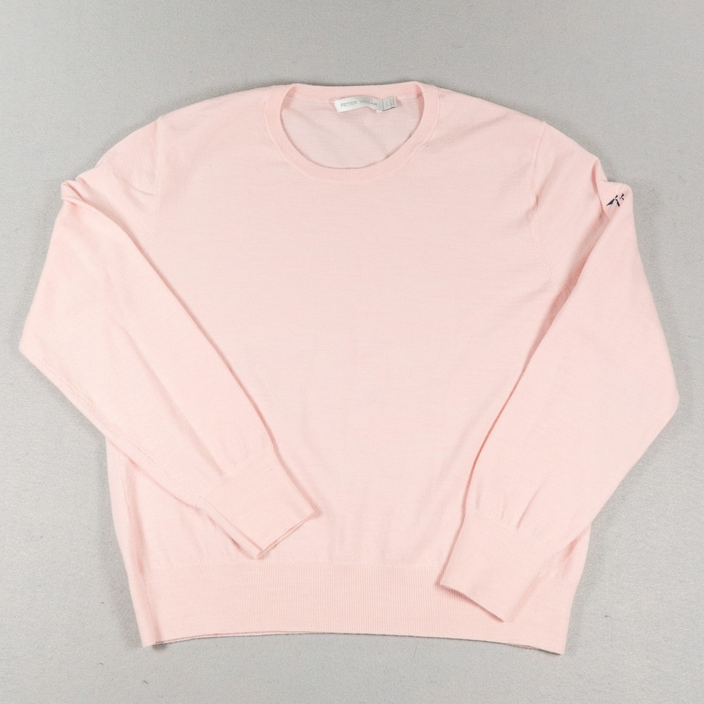 Peter Millar Mens Crew Neck Sweater Merino Wool Blend Pink Size L Classic Golf
